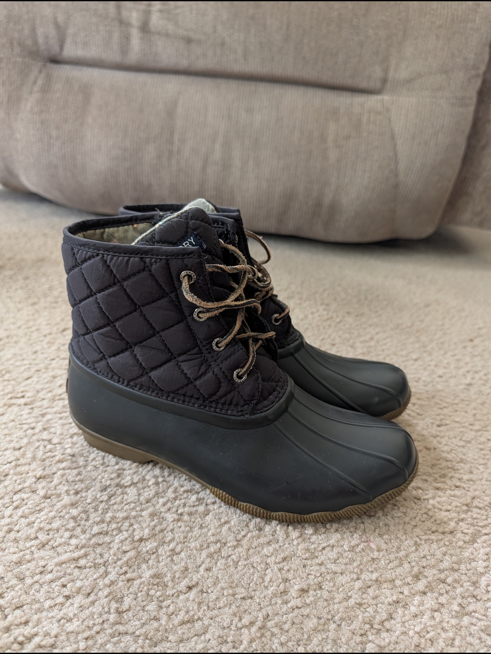 Quilted Black Women's Sperry Duck Boots - Lace-Up Winter Ankle Boot